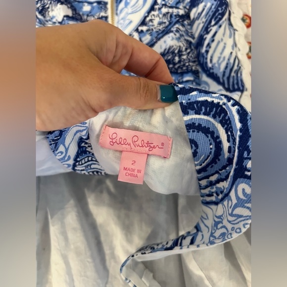 EUC Lilly Pulitzer Stuffed Shells Blue & White Shift Dress Size 2 - Picture 4 of 8